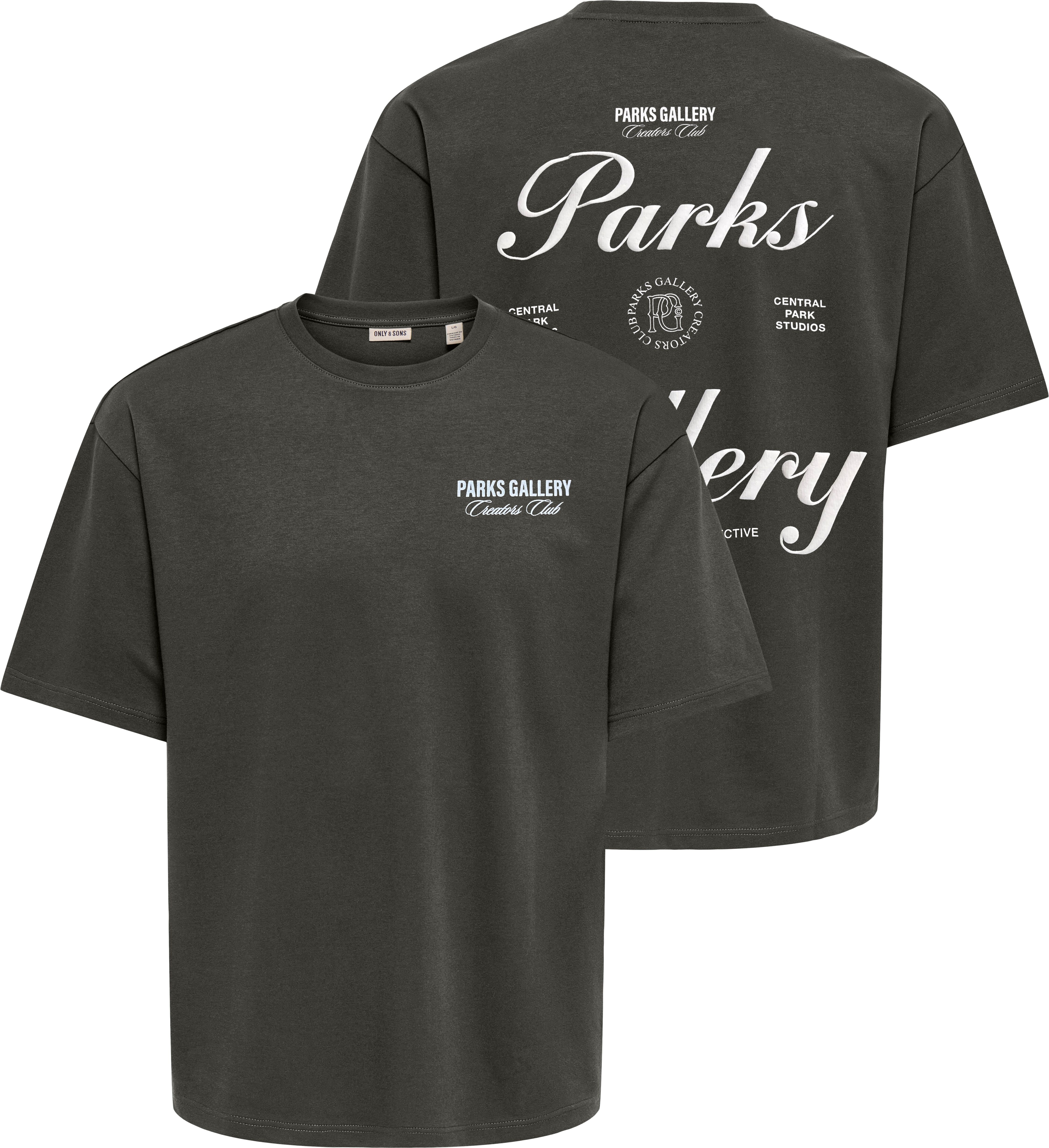 T-Shirt ONLY & SONS "ONSPARKS GALLERY AIR BOXY SS TEE NOOS", Herren, Gr. XXL, beluga print:central parks, Jersey, Obermaterial: 50% Baumwolle, 27% Polyester, 23% Elastomultiester, bedruckt, regular fit normal, Rundhals, Shirts T-Shirt, Baumwollmischung, r