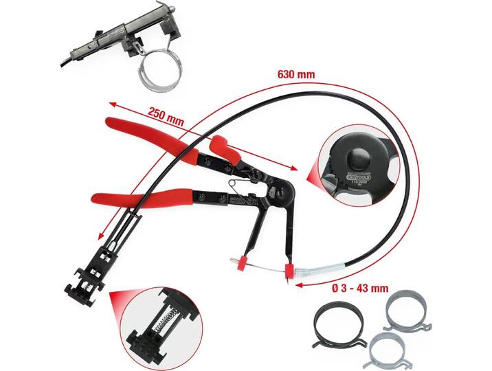 KS-Tools 115.0908 Pince universelle à colliers avec câble Bowden\, 630mm
