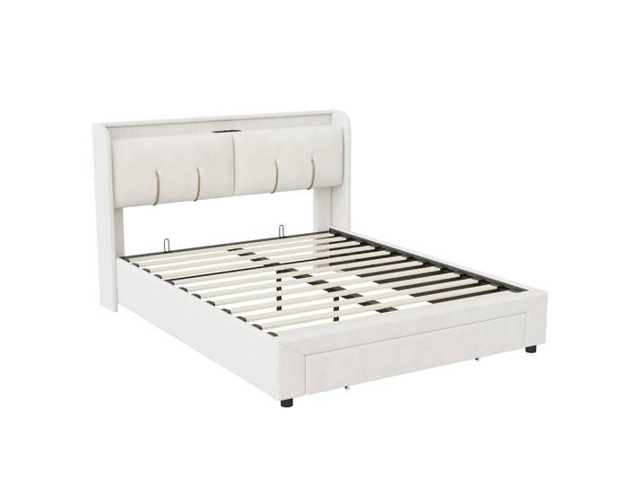 Polsterbett 140x200 cm, Doppelbett mit LED & Usb, Weiß, Mode, 140x200 cm, Schlafzimmer, Betten, Polsterbetten