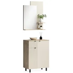 Vicco, Garderobe + Kleiderstange, Garderobe Puerto, Eiche/Cashmere, 2-er Set