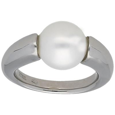 Perlenring JACQUES CHARREL "mit Muschelkernperle, Edelstahl" Gr. 54, silber, Fingerringe, Damen, 54, Edelstahl, Perlenring