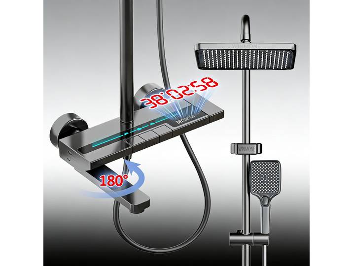 Ensemble de douche numérique intelligent moderne, mitigeur d'eau chaude et froide, robinet de salle de bain, douche de pluie, système de douche complet pressurisé pour baignoire Colonne de douche