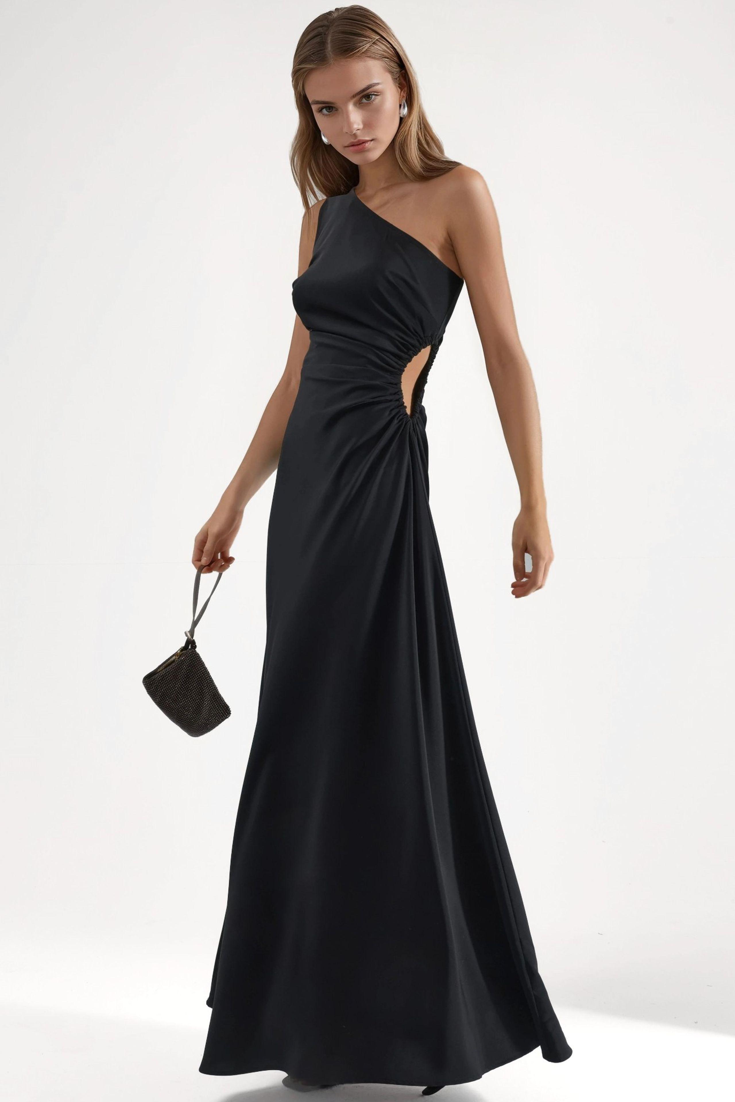 Asymmetrisches Kragen Cut-Out Maxi-Kleid