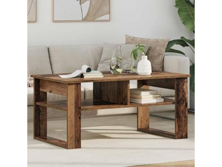 TEKGHUT Couchtisch Altholz 96 x 54 x 44 cm Holzwerkstoff Rechteckig, Regalbretter, minimalistisch, stabile Basis, glatte Oberfläche, für Wohnzimmer