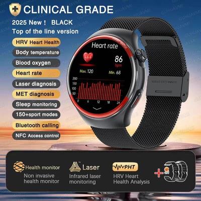 Uplifted Finds 2025 Nursing Health Laser Smartwatch   Blood Pressure & Pulse Monitor   Executive Wellness Bluetooth Call Suite black Mesh Belt 2a