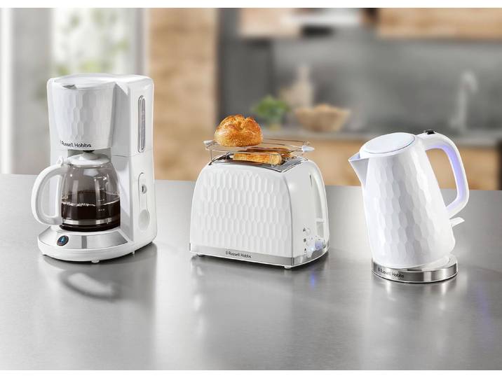 Russell Hobbs Frühstücksserie Honeycomb aus Hochglanz-Kunststoff, Weiss, Wasserkocher
