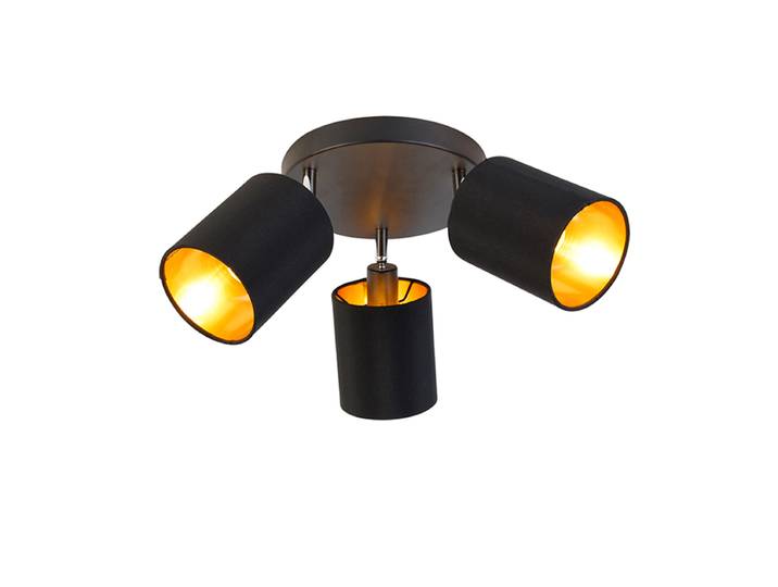 Spot moderne noir avec intérieur doré 3 lumières - Lofty