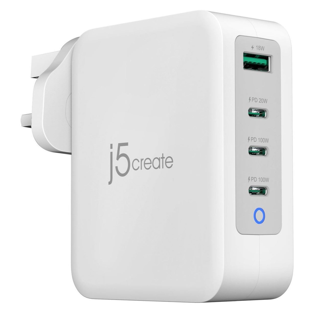 J5CREATE 130W GAN USB-C 4-PORT CHARGER - UK WHITE GREY