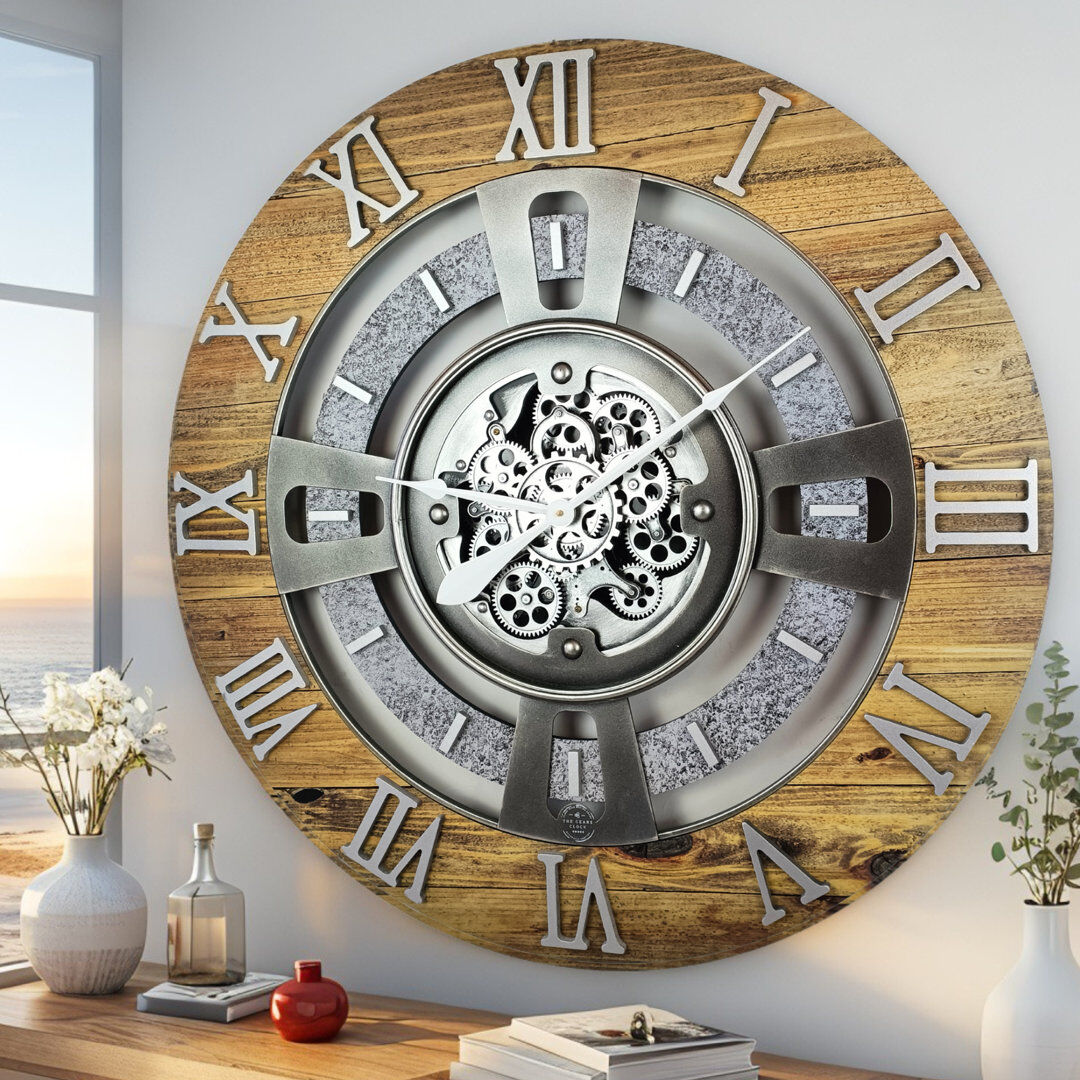 The Gears Clock Solid Wood Wall Clock Wood Stone Large 61cm