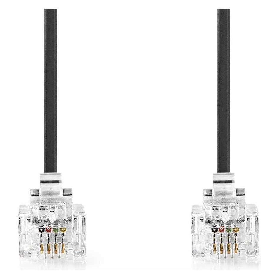 Nedis Telefonkabel | RJ11 Stecker | RJ11 Stecker | 2.00 m | Kabeldesign: Flach | Beschichtung: Vergo (TCGL90200BK20)