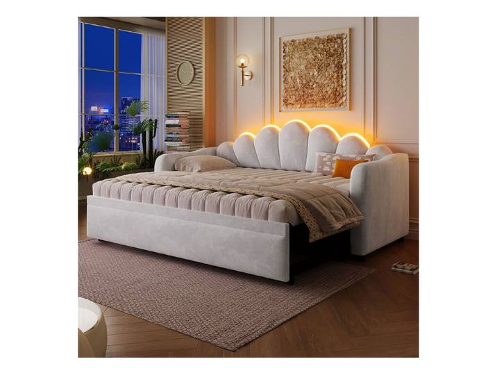 OKWISH Polsterbett Funktionsbett (mit Ausziehfunktion und LED-Beleuchtung, Ausziehfunktion flach oder aufgestellt, 1-tlg., 211 x 100 x 98)