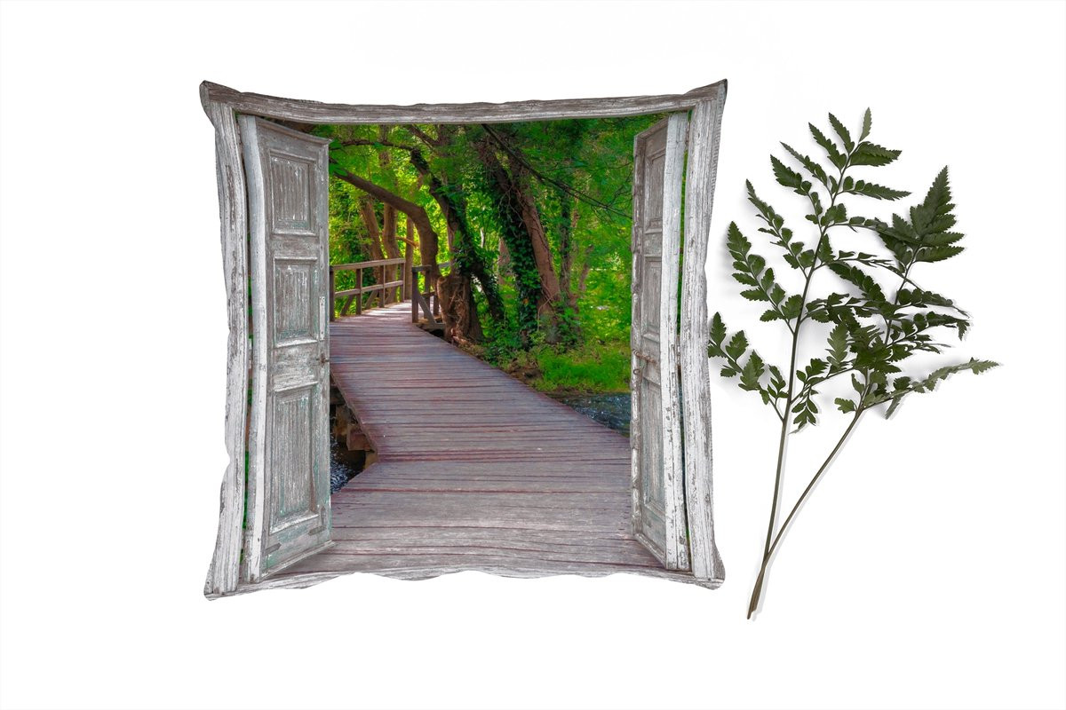 PillowMonkey Sierkussen Brug Bos Doorkijk - 50 x 50 cm