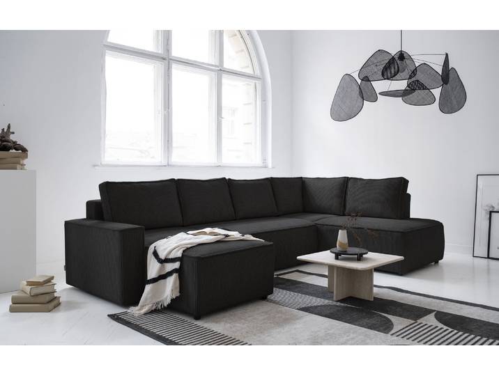 MIUFORM Brave Dave - Canapé d'angle avec fonction lit et coffre de lit U-FORM DROITE - 322x194cm - Anthracite - Canapé-lit Canapé