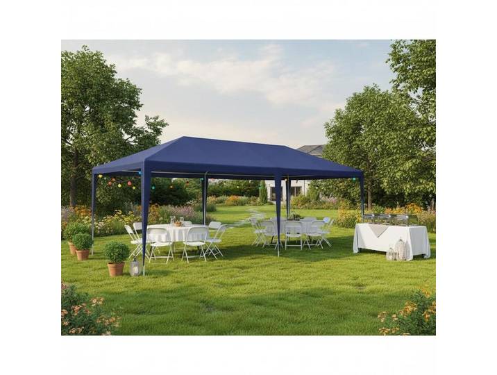 Tente de réception bleue 4x6 m, auvent imperméable, abri pour réception de mariage, gazebo pour événements en plein air avec structure