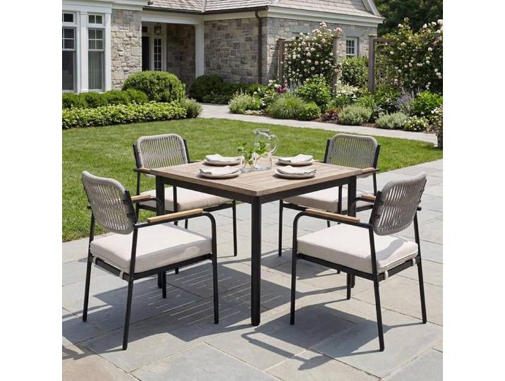 Ya-Home Lot de 4 Chaise Jardin Exterieur avec Pieds Métal Fauteuil Jardin avec Dossier en Corde Tressée pour Terrasse Balcon Beige