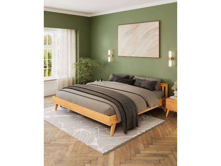 Naturwohnen Massivholzbett 200x200cm Erle natur geölt Serie Laura Design und Handwerk perfekt vereint mit bioola® nature veredelt
