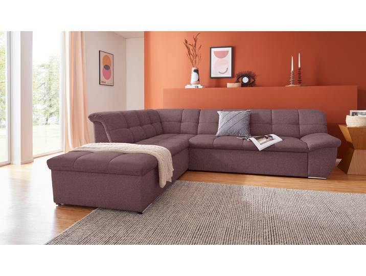 Ecksofa, Webstoff, Rot 271×232 cm, Mit Bettfunktion, Modern, Domo-Collection