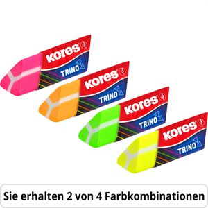 Kores Radiergummi Trino, 40523, für Bleistifte, sortiert, PVC, 2 Stück