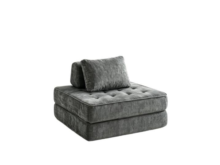 Fauteuil-lit 1 place en polyester chenille gris avec coussin