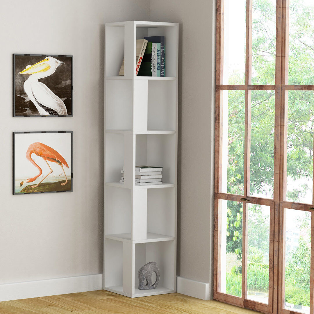 Zipcode Design Bensonhurst Corner Bookcase Unique Design & Modern Style White 158.9cm H X 31.4cm W X 31.4cm D