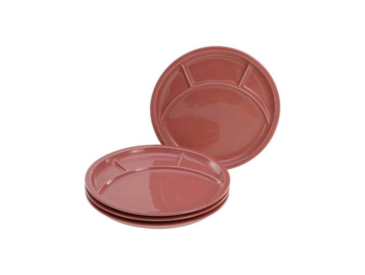 Creatable Fondueteller Universal, Rot, Keramik, 4-teilig, Uni, rund, Einteilung, lebensmittelecht, stapelbar, Geschirr, Teller, Barbecue-Teller & Spezialteller