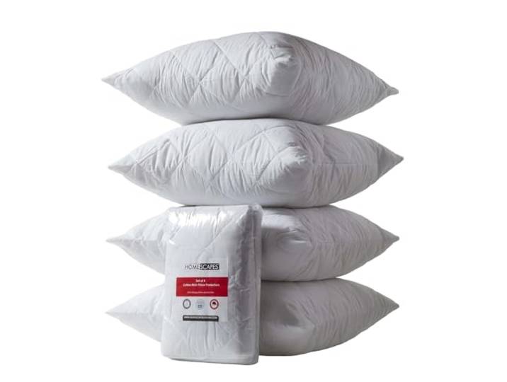 Homescapes 4er-Set Gesteppte Kissenschoner 80x80 cm, wattierte Polycotton-Kissenschonbezüge hypoallergen