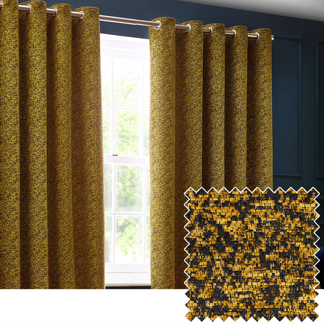 Paoletti Chenille Room Darkening Eye Curtains Gold 117cm Width x 183cm Drop