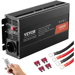 VEVOR Wechselrichter mit reiner Sinuswelle 1000W DC 12V  AC 230V Spannungswandler mit 1 AC-Steckdosen 1 USB-Anschlüssen 1 Typ-C-Anschluss Fernbedienung für kleine Heimgeräte wie Smartphone-Laptop