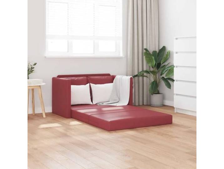 HEFZGDB Bodensofa mit Schlaffunktion Weinrot 112x174x55 cm Kunstleder 2-in-1 faltbares Sofa Bett Metallgestell komfortabel Sitzkissen Wohnzimmer Schlafzimmer