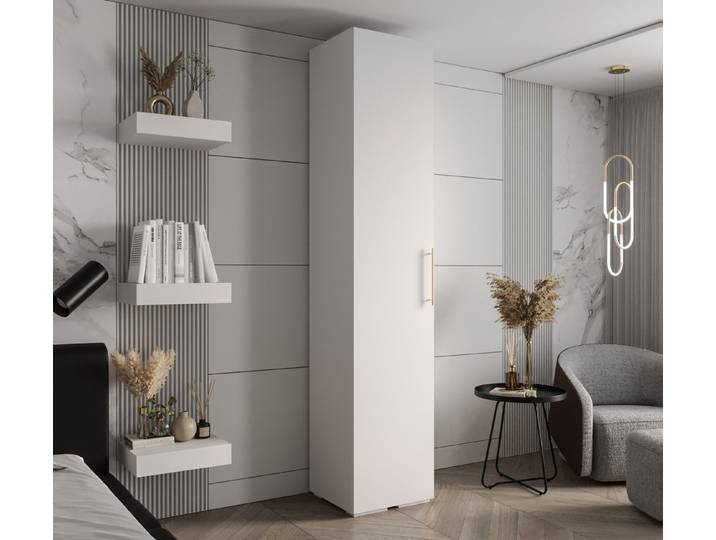 MOEBLO Schrankmodule IVONA 3 (goldene Griffe, elegante Garderobe, glamouröser Stil, Schrank Garderobe Schiebtüren Schlafzimmer, Modularer Kleiderschrank)