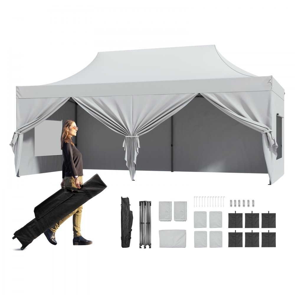 Pavillon 304,8x609,6x320cm - Gartenzelt 500D PolyurethanSilber-Gewebe - Faltpavillon - Höhenverstellbar mit Aufbewahrungstasche - Partyzelt für 12-16 Personen - Pop-up Zelt - Gartenpavillon für Campingausflug