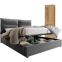 Polsterbett Stauraumbett Bettgestell 140x200 mit verstellbarem Kopfteil Lattenrost Massivholzrahmen Samtbezug Stauraum modern bequem grau