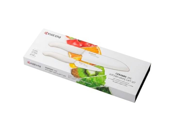 Kyocera GEN WHITE Geschenkset Keramik Santoku Messer mit Schälmesser Klinge 14 cm und 7,5 cm ergonomischer Griff extrem scharfes Küchenmesser Kochmesser Profi Messer