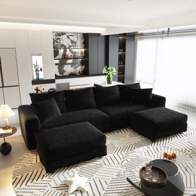 Loedds 102.4-inch 4-Seat Modern Corduroy Sofa with Convertible Design, Ottoman and Pillows for Living Room