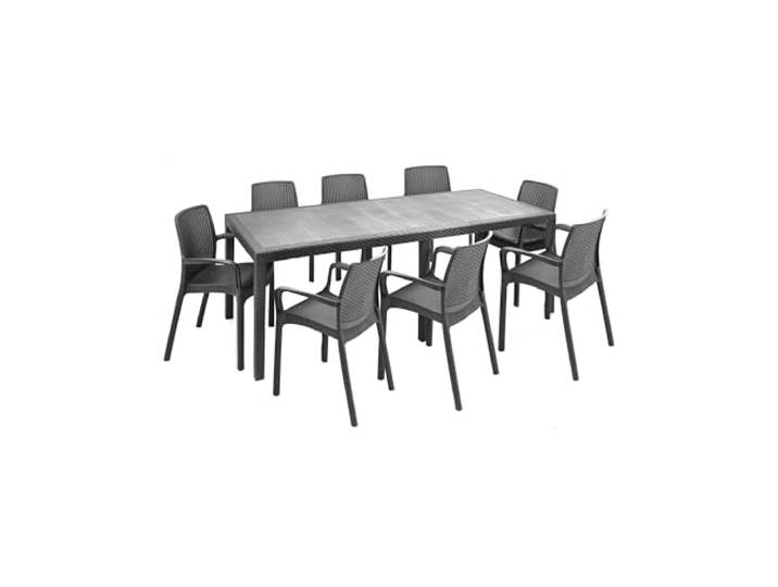 Dmora - Tisch- und Stuhlset Moie, Indoor-Lounge, ausziehbarer rechteckiger Tisch mit 8 Stühlen mit Armlehnen, Made in Italy, Anthrazit