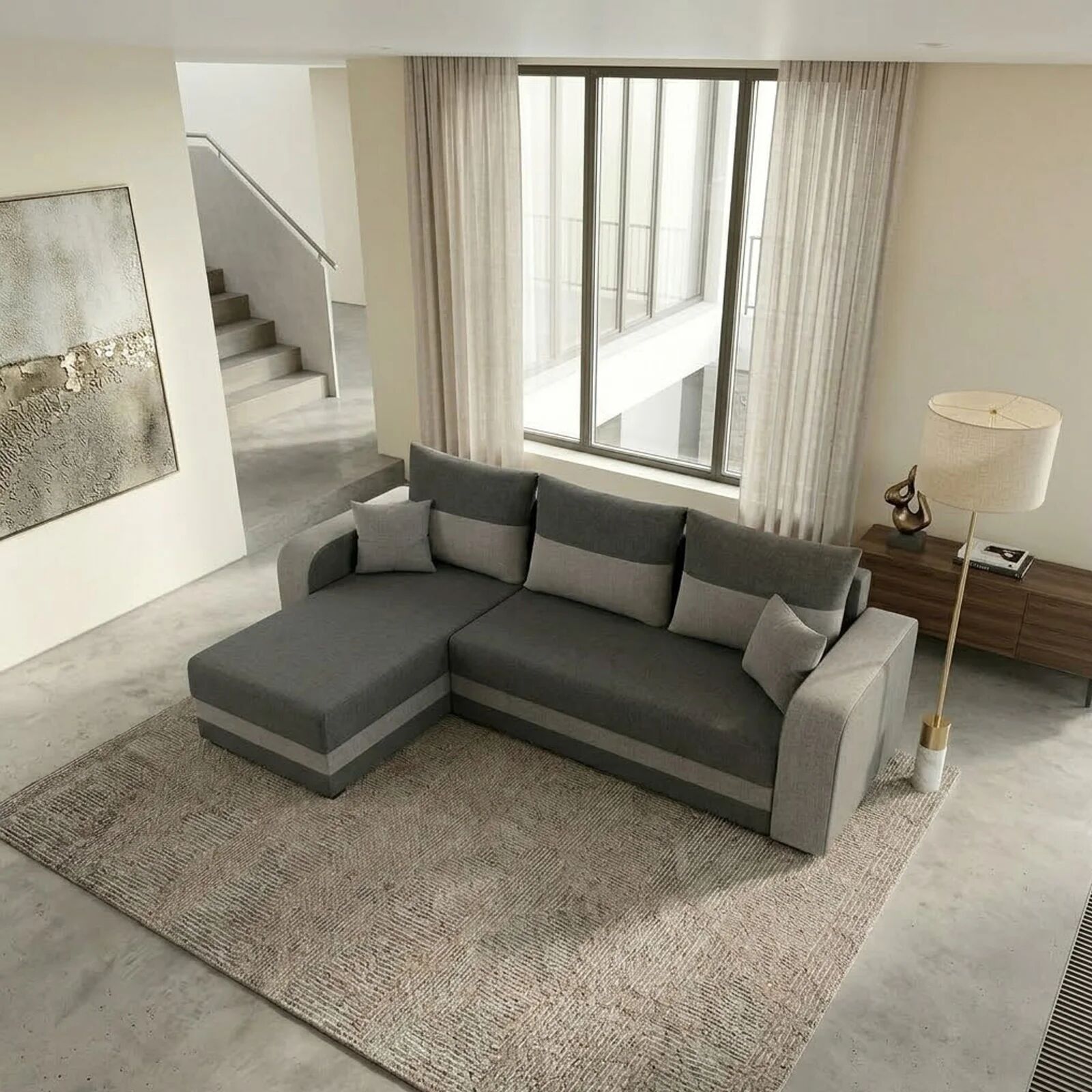 garneroarredamenti Divano letto angolare 3 posti 237x139cm reversibile grigio Ponza