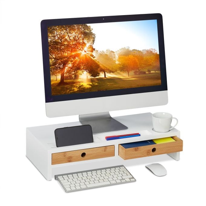 Relaxdays Monitorstandaard met lades