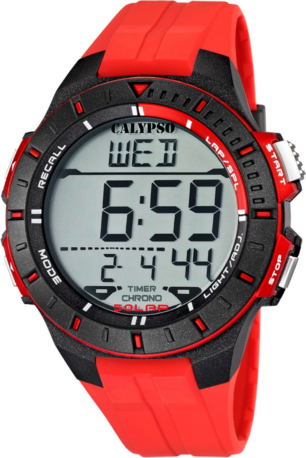 Chronograph CALYPSO WATCHES "Color Splash", rot, Armbanduhren, Herren, Chronograph, Armbanduhr, Quarzuhr, Herrenuhr, digital, Datum, Stoppfunktion