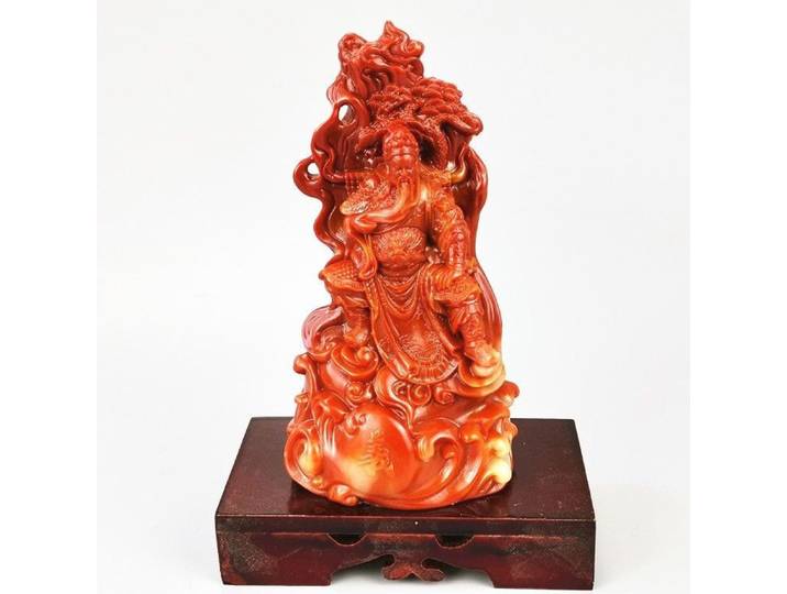 Shoushan – figurine Guanyu sculptée en pierre, Statue de décoration de bureau Feng Shui