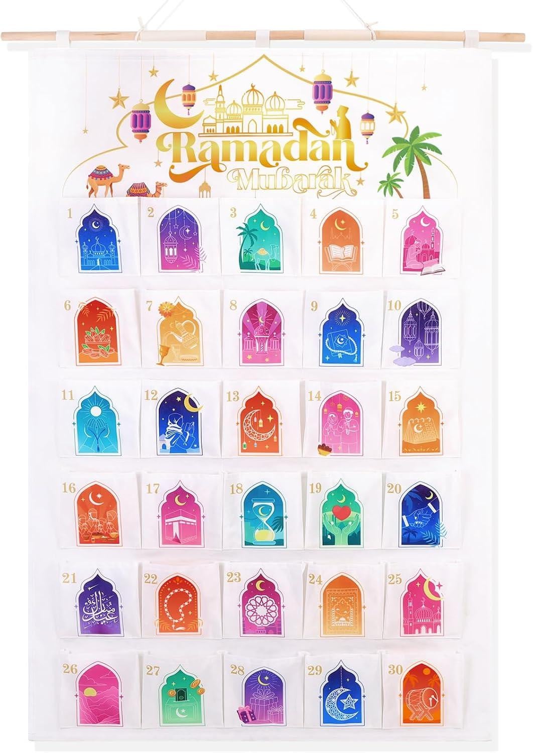 oCreon Ramadan adventskalender van stof - Herbruikbare wandkalender om te vullen - Eid Mubarak