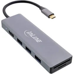 INLINE Multifunktions-Hub + Card Reader, 3x USB-A 3.0, HDMI, SD-Card, PD 100W, USB-C 3.0 [Stecker]
