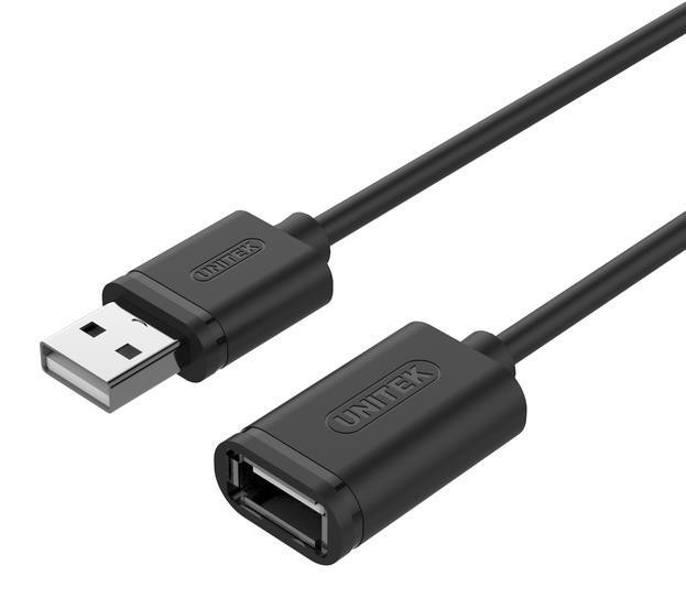 Unitek USB A naar USB A kabel, USB 2.0, 0,48 Gbit/s, 0,5 meter, zwart
