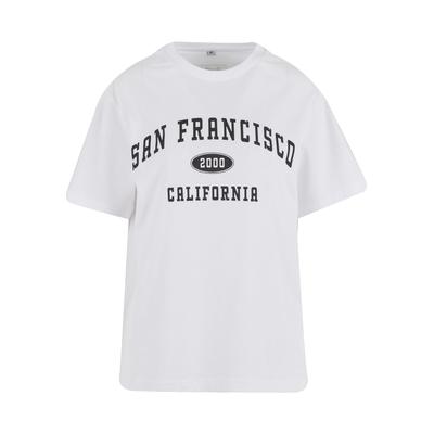 T-Shirt MISS TEE "Miss Tee San Francisco City Wording Tee", Damen, Gr. XS, weiß, 100% Baumwolle, bedruckt, oversize, Rundhals, Shirts T-Shirt