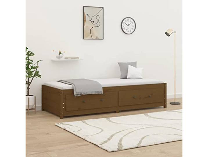 RJPLMFV Tagesbett, Kiefer, massiv, Honig, 80 x 200 cm, ohne Matratze 2in1 Schlafsofa mit Aufbewahrungsschubladen, Lattenrost, robust und stabil