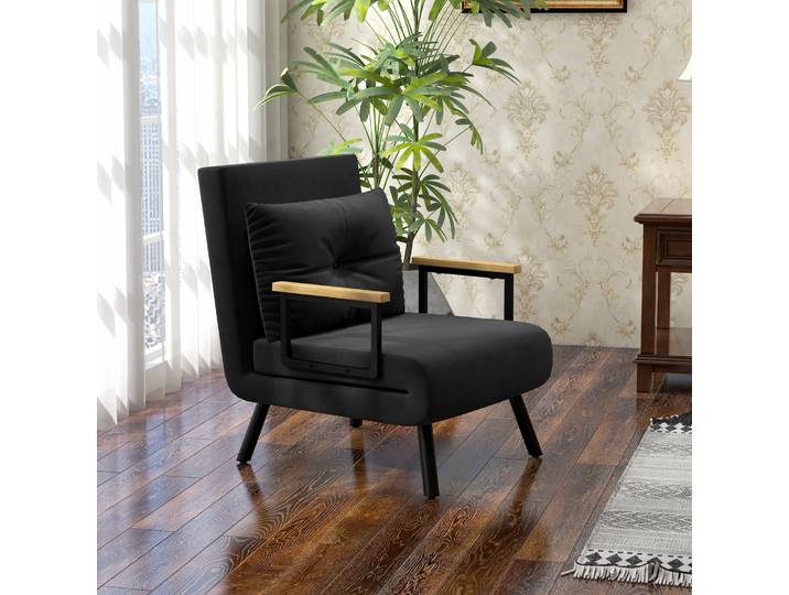 HOMCOM Fauteuil Convertible 3 en 1 Velours Noir Lit 1 Place