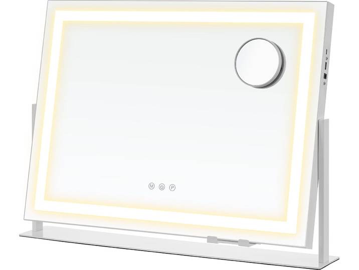 SONGMICS Schminkspiegel mit Beleuchtung, Kosmetikspiegel mit Ladeanschlüssen, Touch-Steuerung, 3 Lichtfarben