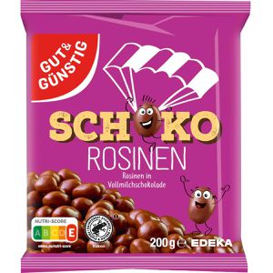 Gut&Günstig Schokofrüchte Schoko Rosinen, mit Vollmilchschokolade, 200 g