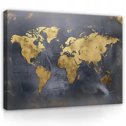 LEINWAND BILDER Weltkarte Gold Schwarz Kinderzimmer Leinwandbild 60x40