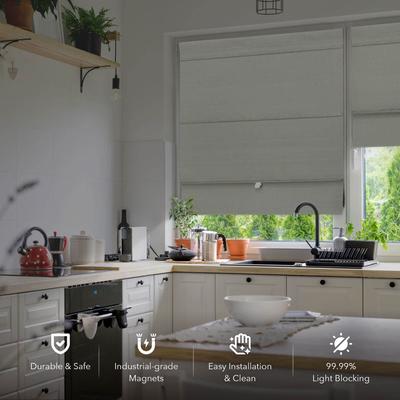"GoDear Design 99.99% Blackout Magnetic Roman Shades, No Drill Cordless Woven Fabric Blinds - 23"", 37"", 35"", 46"" W, Gainsboro"
