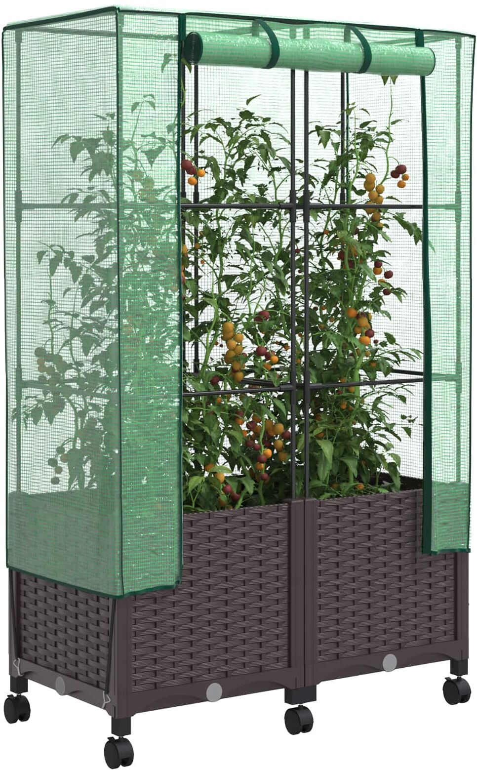 vidaXL Jardinière de jardin avec couverture de serre et roues 2 pc PP
